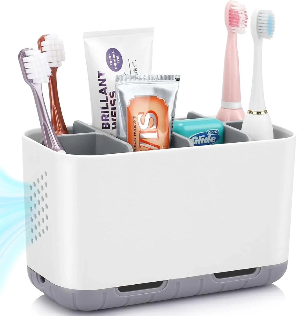 Toothbrush and Toothpaste Holder Drainage for Bathroom Countertop with Adjustabl